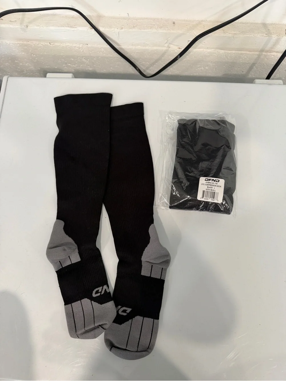 DFND Hybrid AX/RX Black Compression Athletic Socks with Gray Heel & Toe- 2 pairs